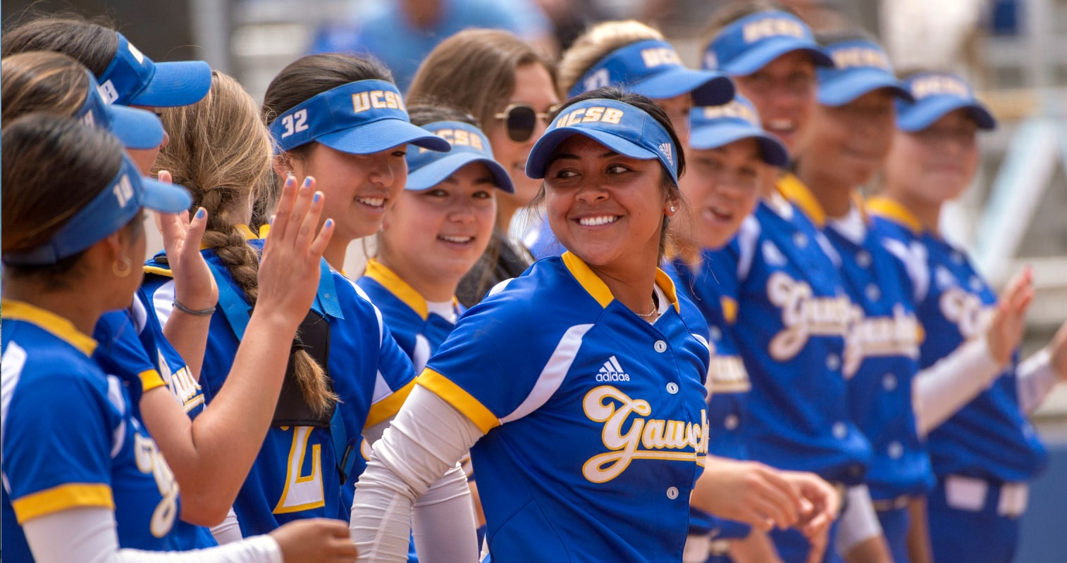 UCSB Women's softball team celebrating